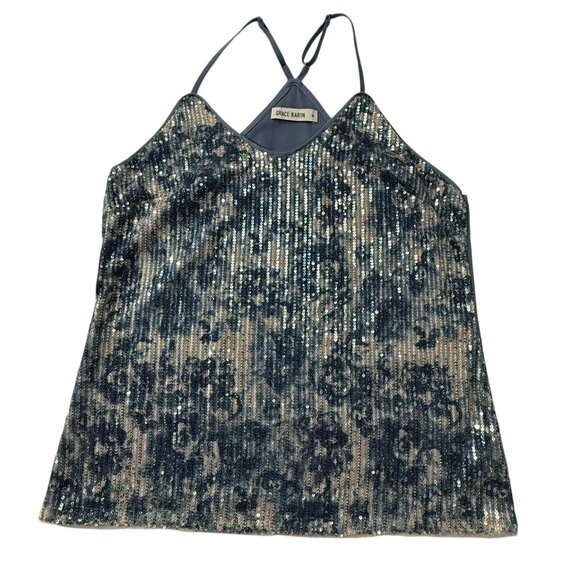 Fairycore‎ Sequins Tank Top Women’s Sz M Festival Blue Sparkle Shimmer - Picture 3 of 10